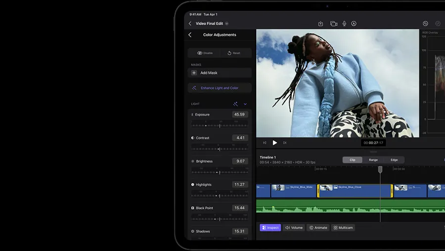 Монтаж видео 4K ProRes и работа с графикой на iPad Pro 11 M5